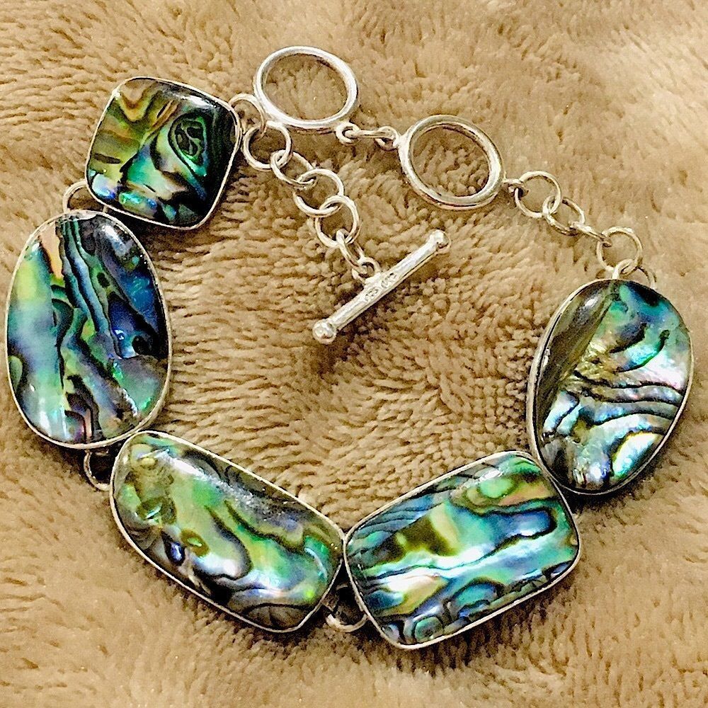 LUC Genuine Abalone Sterling Silver Toggle Bracelet - Picture 6 of 10